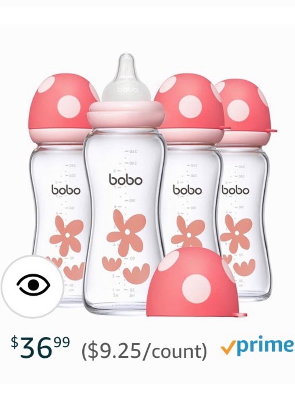 Newborn Glass Bottle 4-Pack - Green, Pink, Teal, Yellow - Picture 2 of 3
